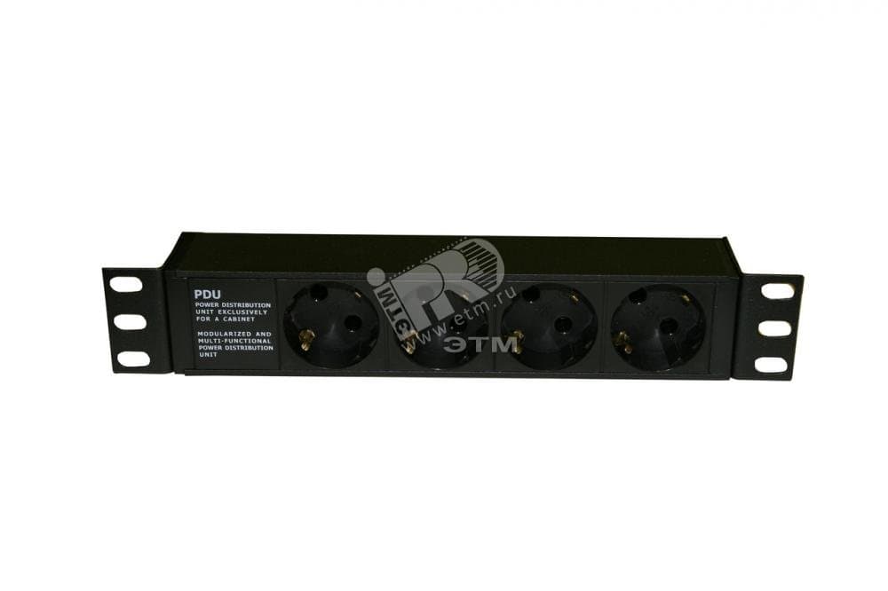 Блок розеток 10' 250В 1U 16А 4хSchuko IEC 60320 C14 алюминиевый