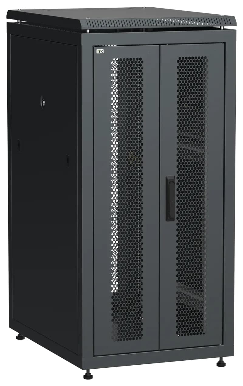 Шкаф напольный сетевой 19' LINEA N 24U 600х800мм передняя распашная перфорированная дверь задняя перфорированная черный