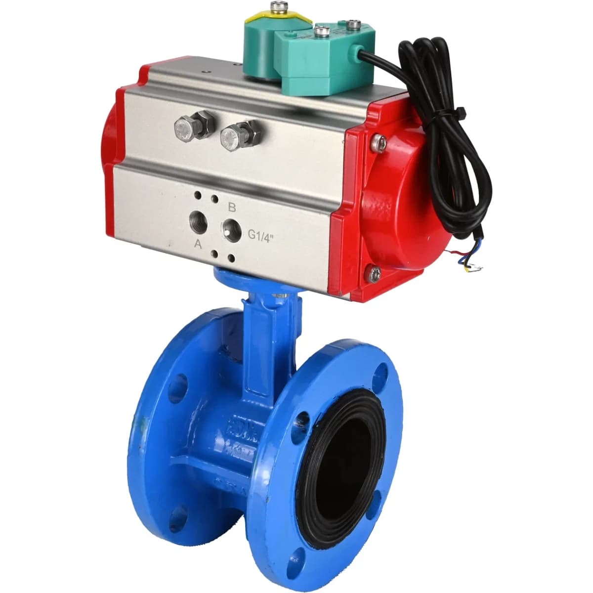 Затвор дисковый поворотный DN.ru GGG40-304-EPDM-2W-F-H Ду65 Ру16 корпус чугун GGG40, диск нержавеющая сталь 304, уплотнение EPDM, с пневмоприводом DA-105 и магнитным переключателем МППП-200
