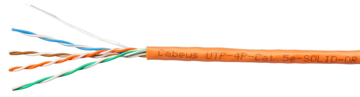 Витая пара U/UTP Cat 5e 4 пары 24 AWG solid PVC нг(А)-LS оранжевый 100м