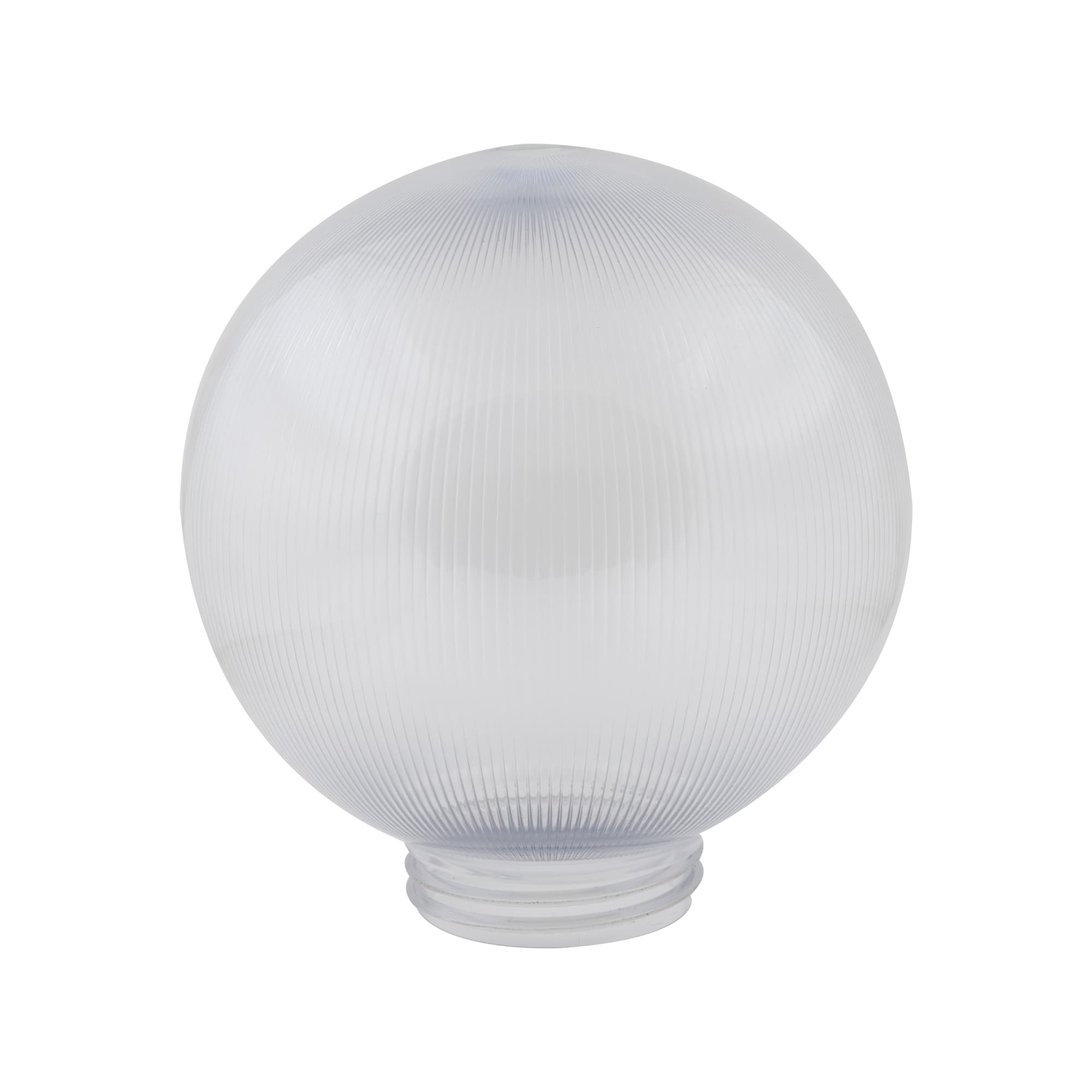 Рассеиватель UFP-P200A CLEAR призматический (с насечками) в форме шара для садово-парковых светильников. Диаметр - 200мм. Тип соединения с крепежным элементом - резьбовой. САН-пластик, прозрачный. Упаковка - 4 шт. в групповой картонной коробке
