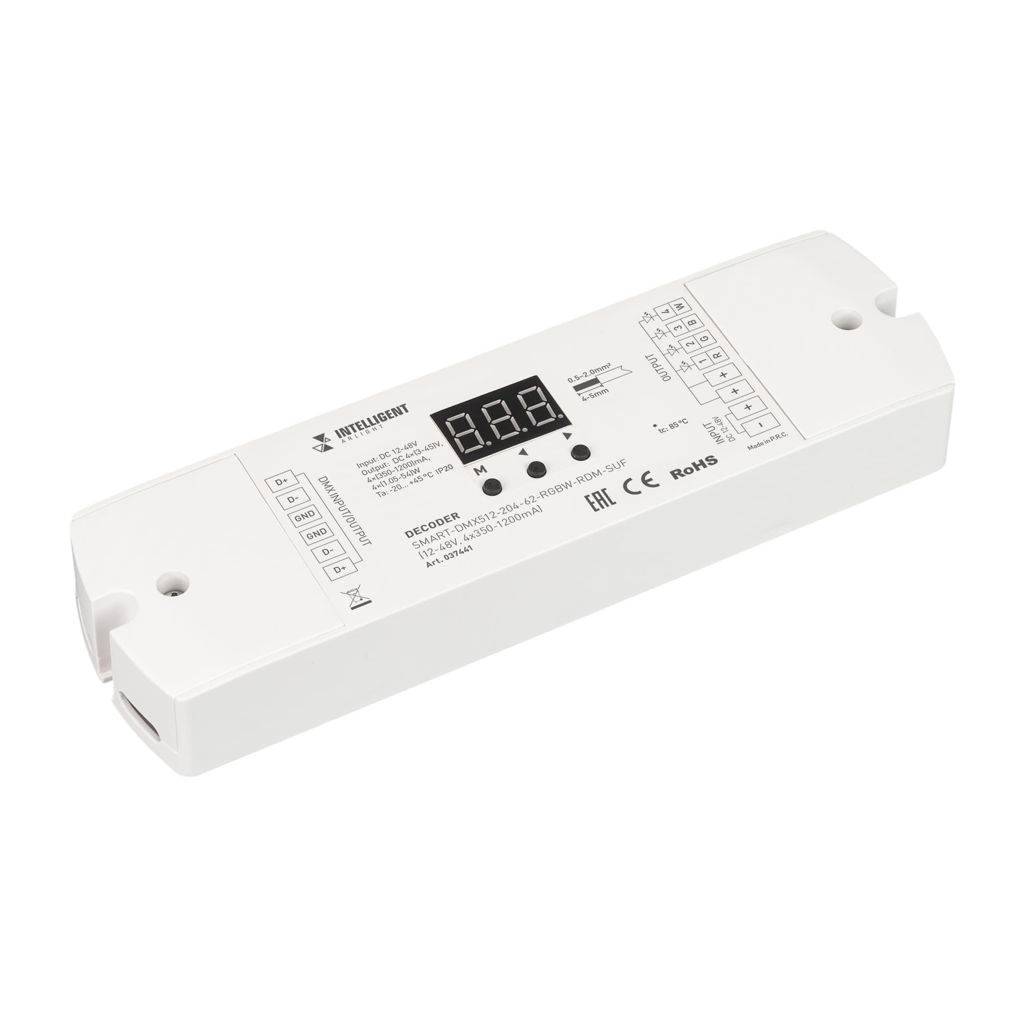 Декодер SMART-DMX512-204-62-RGBW-RDM-SUF 12-48 V, 4x350-1200 mA IARL, IP20, пластик, 5 лет