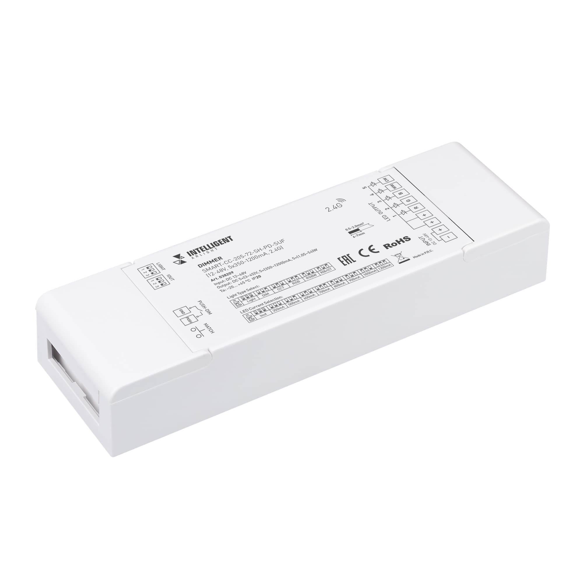 Диммер INTELLIGENT SMART-CC-205-72-SH-PD-SUF (12-48V, 5x350-1200mA, 2.4G) (IARL, IP20, Пластик, 5 лет)