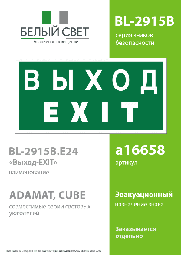 Знак безопасности BL-2915B.E24''Выход-EXIT''