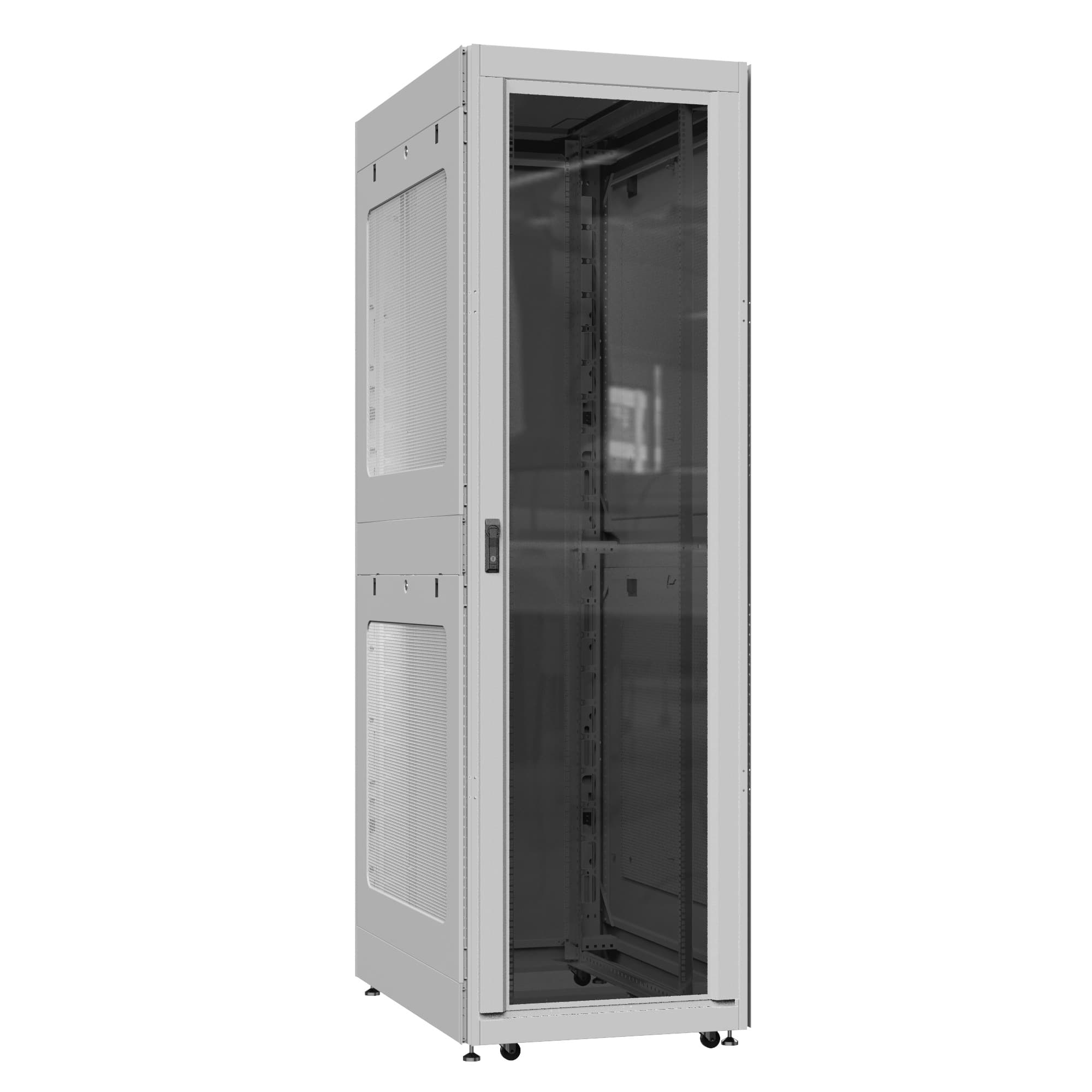 Шкаф серверный 52U 800х1000 передняя дверь: стекло IP41. задняя дверь: одностворчатая перфорированная IP20. боковые панели: перфорированные. цвет: серый RAL7035