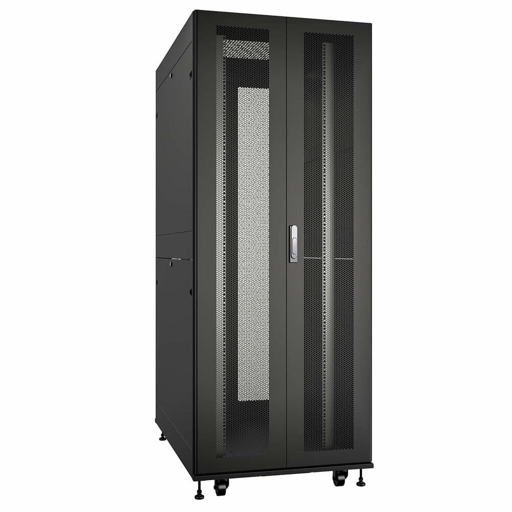 Шкаф серверный телекоммуникационный 19' напольный 42U 800x1200mm передняя и задняя двойные          перфорированные двери, ручки с замком, цвет черный(RAL 9004)