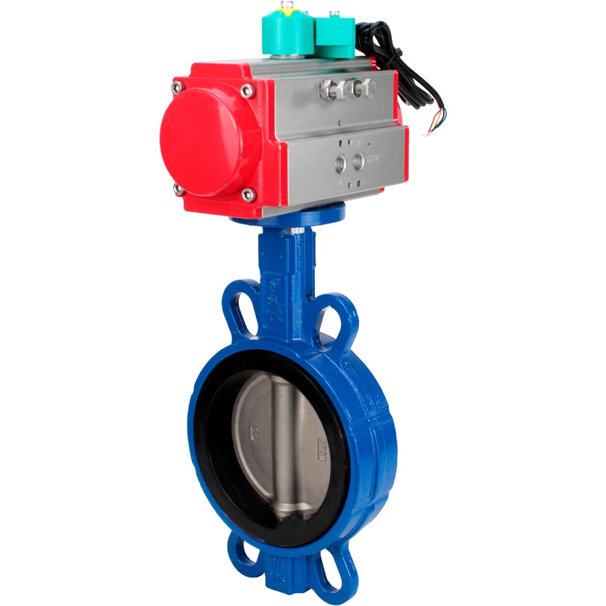 Затвор дисковый поворотный WCB-316-VITON-2W-Fb Ду50 Ру16 корпус углеродистая сталь WCB, диск нержавеющая сталь 316L, уплотнение Viton, с пневмоприводом DA-065 и магнитным переключателем МППП-200