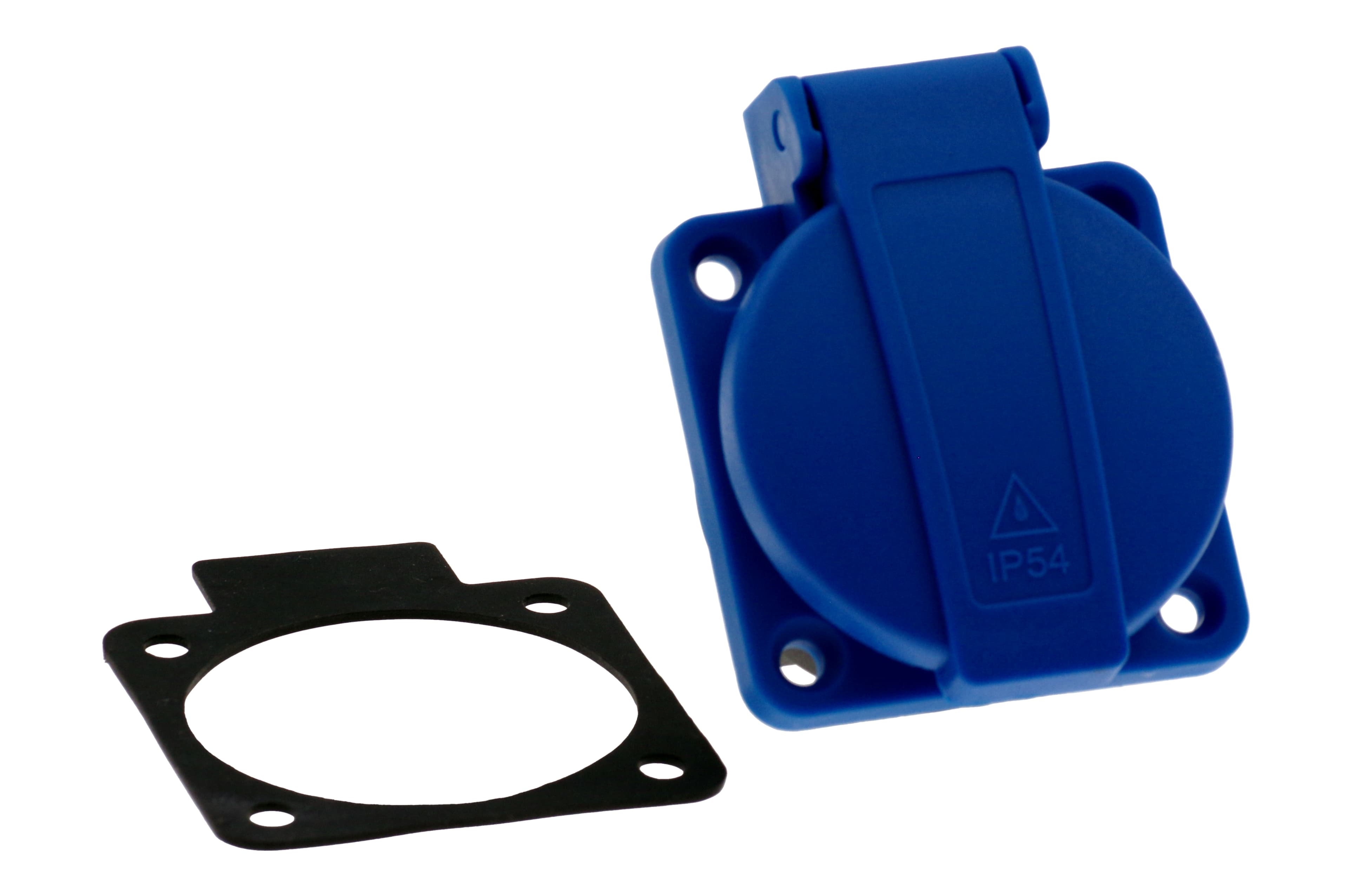 Розетка встраиваемая 16A/250V/2P+E/IP54 подключение сзади 50х50 синяя