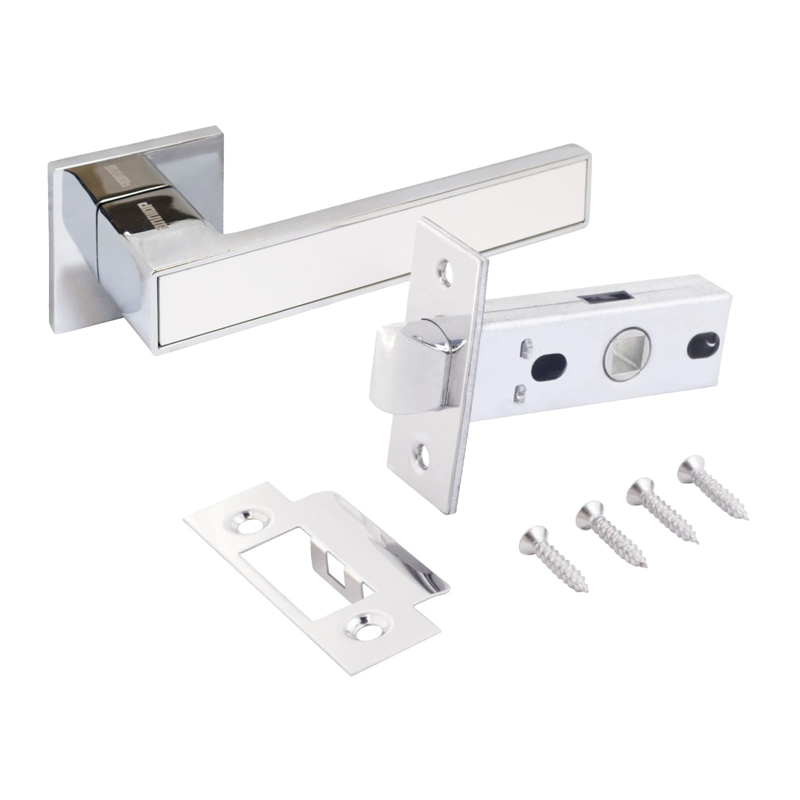 Комплект ручка и защелка АЛЛЮР АРТ  ЛАНА CP/W+L45-8 CP (86211/S45) хром/белый