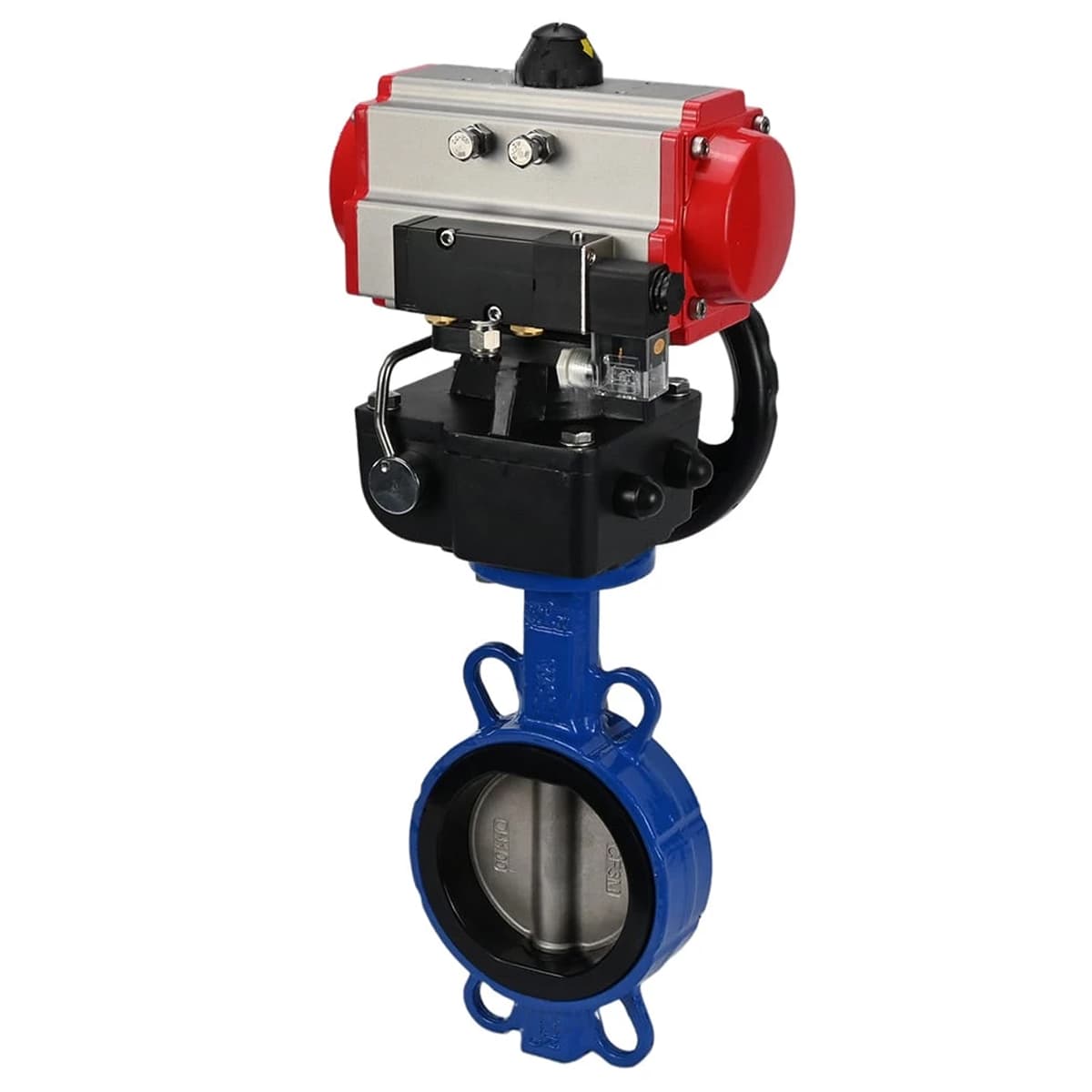 Затвор дисковый поворотный WCB-316-VITON-2W-Fb Ду150 Ру16, корпус углеродистая сталь WCB, диск нерж. сталь 316L, уплотнение Viton, с пн.приводом DA-105, пн.распределителем PND2-S1EM-52-1NC-J08-24VDC и ручным дублером HDM-3
