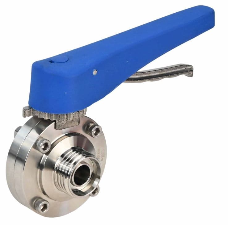 Затвор дисковый поворотный 304-304-Sil-2W-T-H Ду25 Ру10 пищевая нержавеющая сталь 304, уплотнение Silicon, резьбовой, с рукояткой