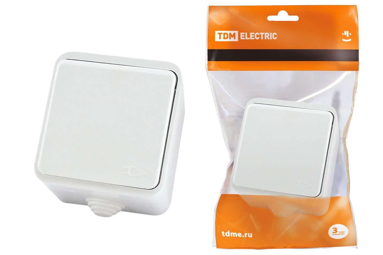 Розетка 2П+З OУ с крышкой IP44 16А белая ''Орель''