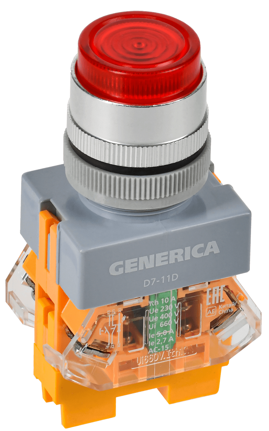 Кнопка D7-11D d=22мм 1з+1р с подсв. кр. GENERICA