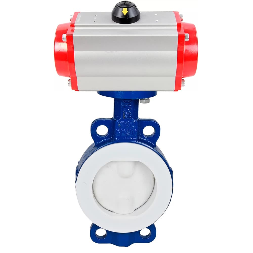Затвор дисковый поворотный WCB-WCB-PTFE-PTFE-Fb-R Ду200 Ру16 корпус углеродистая сталь WCB, диск углеродистая сталь WCB, футерованный PTFE, уплотнение PTFE, с пневмоприводом DA-105 двойного действия