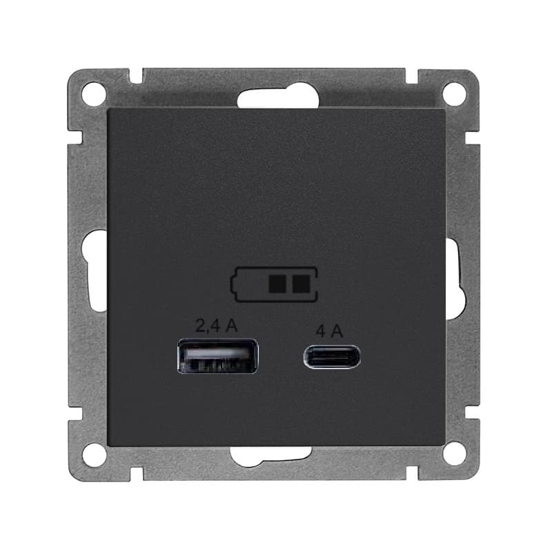 Розетка USB Афина A+С 2.4/4А, механизм  с/у, графит (еврослот)