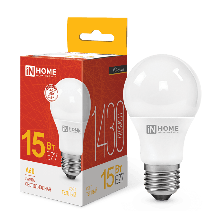 Лампа светодиодная LED-A60-VC 15Вт 230В Е27 3000К 1430Лм IN HOME