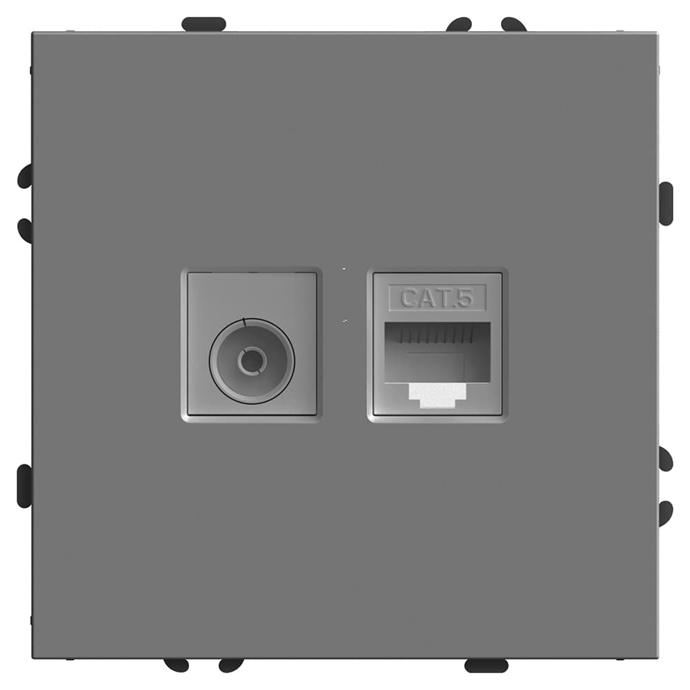 Розетка TV + компьютерная RJ-45 серия Эмили,платиново-серый soft touch STEKKER