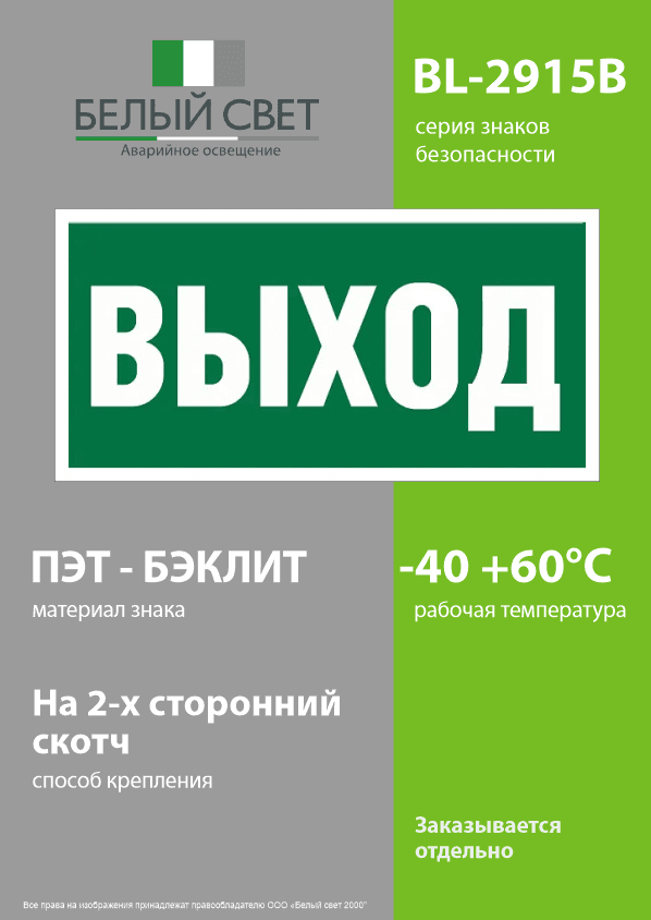 Знак безопасности BL-2915B.E22''Выход''