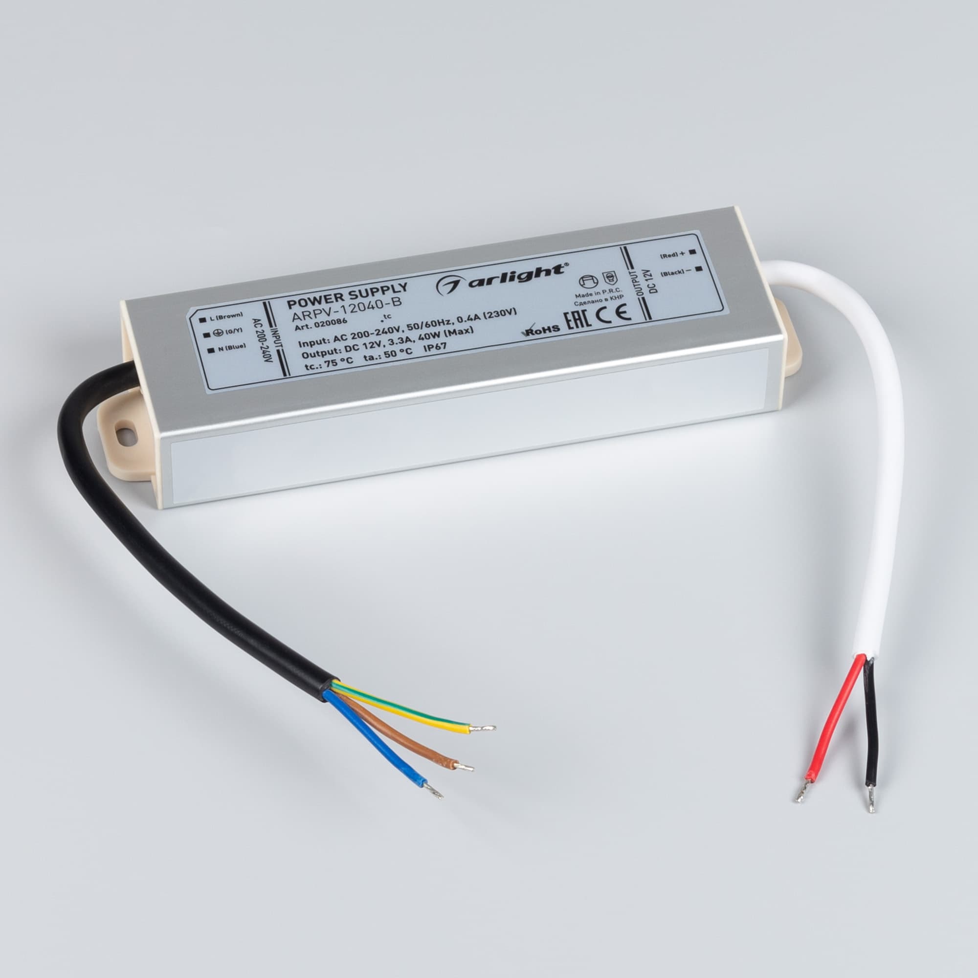 Блок питания ARPV-12040-B (12V, 3.3A, 40W) (ARL, IP67 Металл, 3 года)