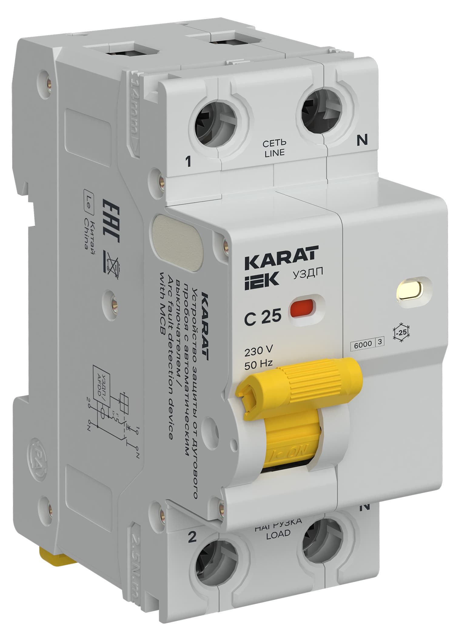 KARAT Устройство защиты от дугового пробоя c автоматическим выключателем 1P+N C 25A IEK