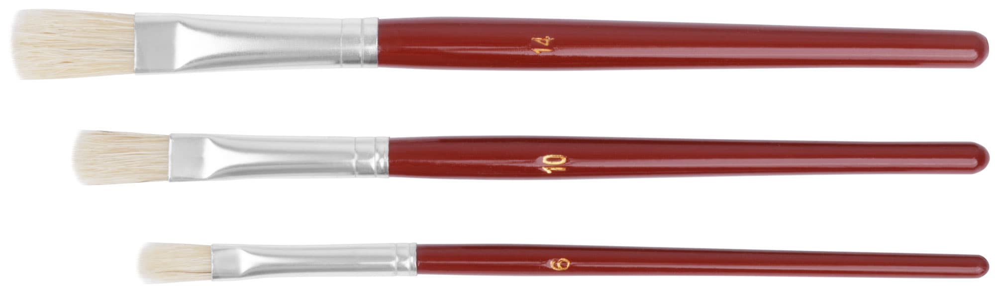 Кисти художественные, натуральная щетина, деревянная ручка, плоские, набор 3 шт