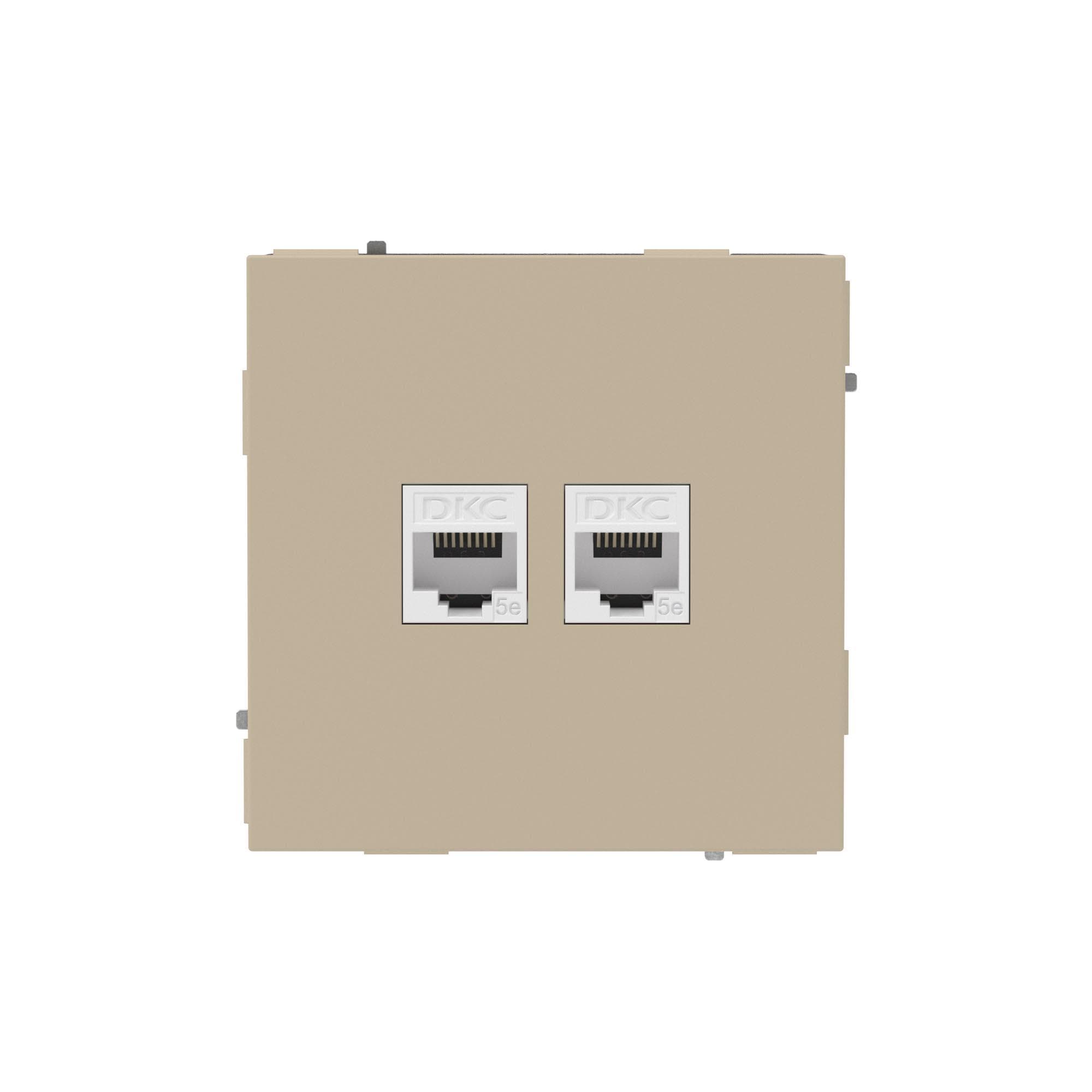 Компьютерная розетка RJ-45 без шторки, кат.5е двойная, KANT, ванильный марципан