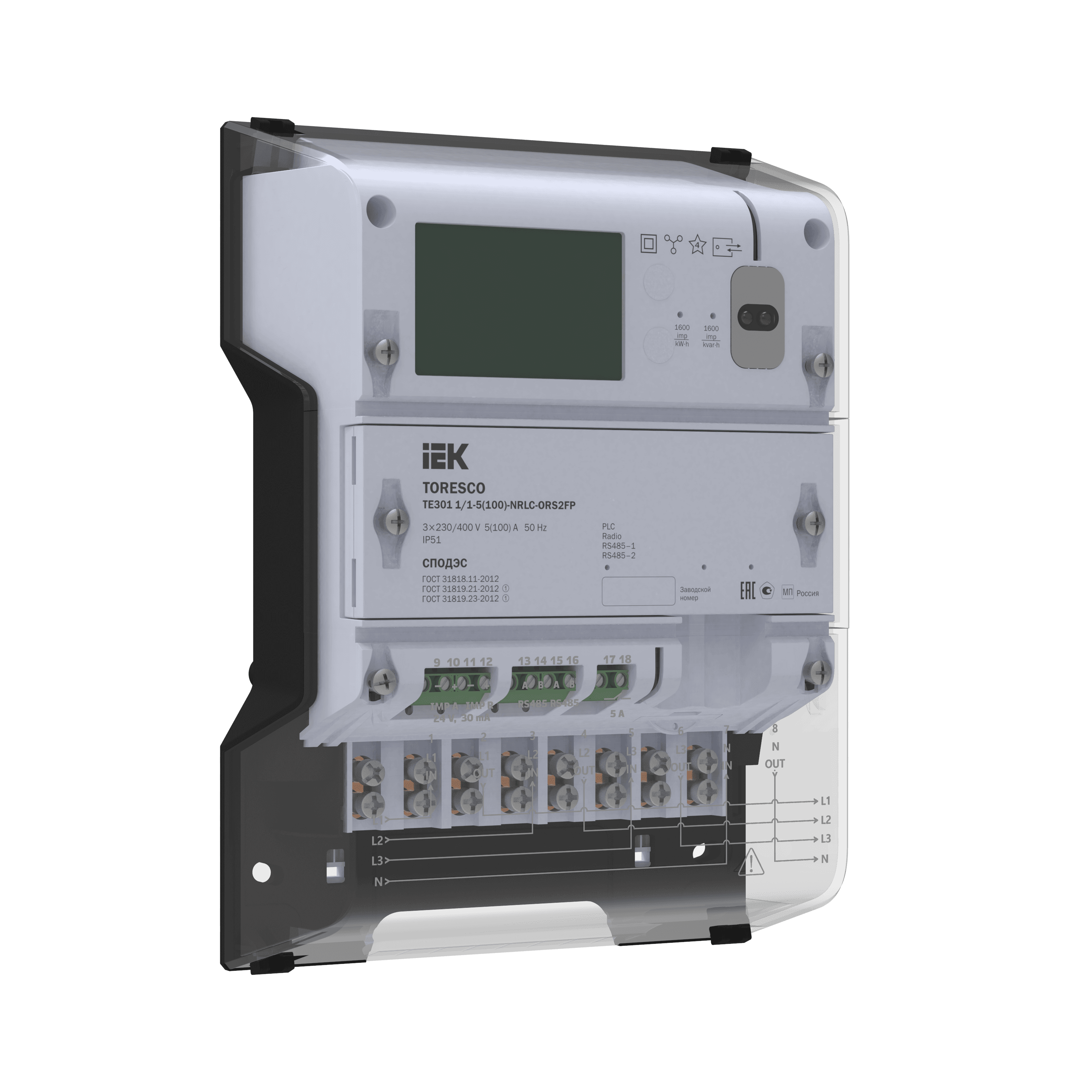 Счетчик электрической энергии TORESCO TE301 1/1-5(100)-NRLC-ORS2FP