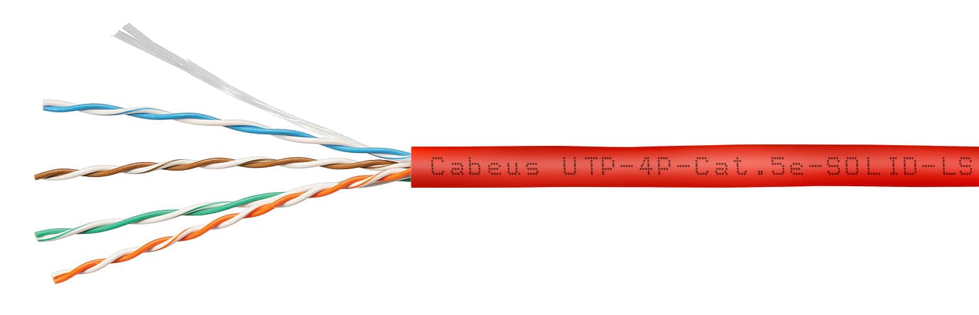Витая пара U/UTP Cat 5e 4 пары 24 AWG solid LSZH нг(А)-HF красный 100м