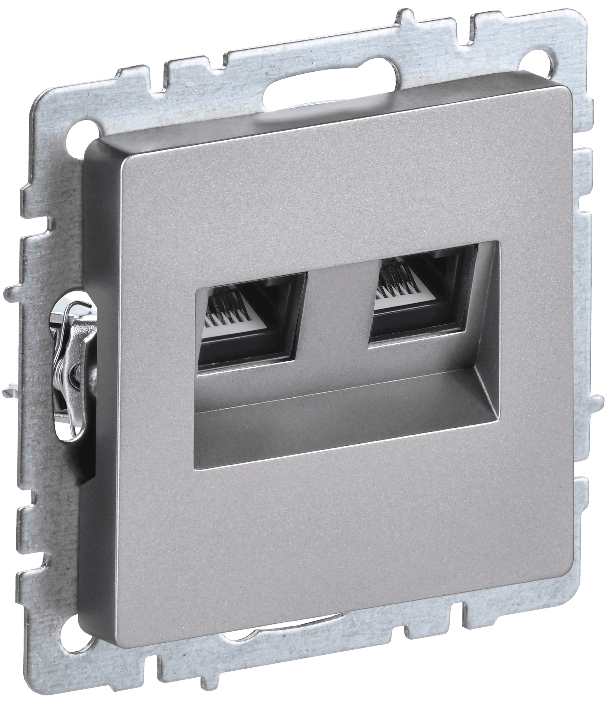 BRITE Розетка компьютерная двойная RJ45 кат.5E РК10-2-БрС сталь