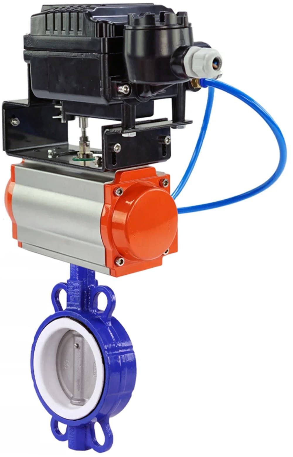 Затвор дисковый поворотный WCB-316L-PTFE Ду80 Ру16, корпус углеродистая сталь WCB, диск нержавеющая сталь 316L, уплотнение PTFE, с пневмоприводом SA-105 и с электропневматическим поворотным позиционером EPRP1-NU-0-08 без обратной связи