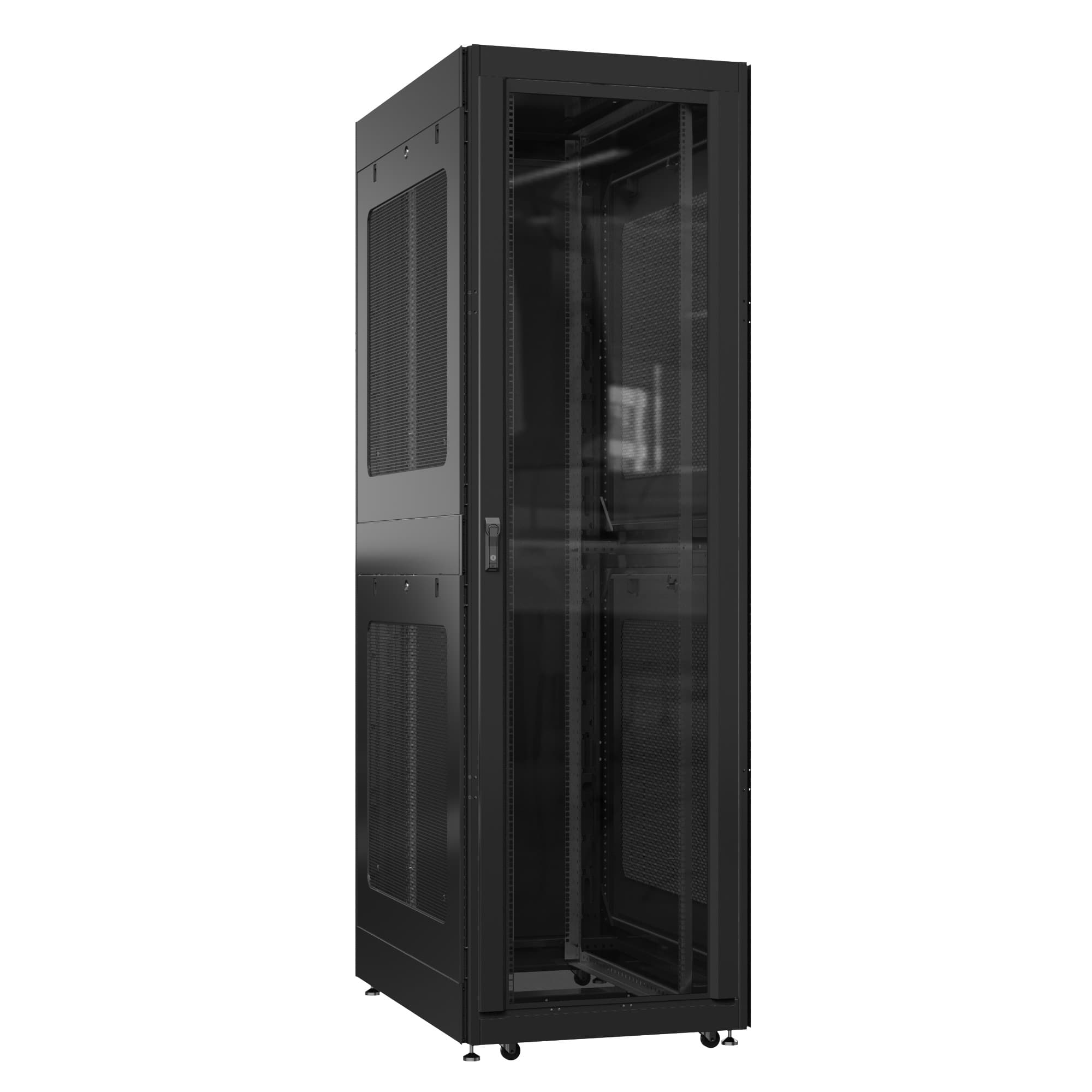 Шкаф серверный 52U 800х1200 передняя дверь: стекло IP41. задняя дверь: одностворчатая глухой металл IP51. боковые панели: перфорированные. цвет: черный RAL9005