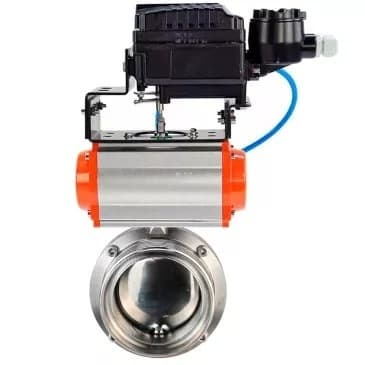Затвор дисковый поворотный 304-304-EPDM-2W-T-H Ду25 Ру10 пищевая нержавеющая сталь 304, уплотнение EPDM, с пневмоприводом SA-065 и позиционером EPRP1-NU-Fb-08 с обратной связью