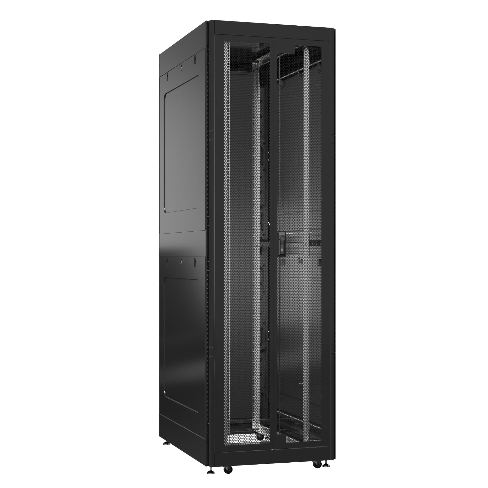 Шкаф серверный 42U 800х1200 передняя дверь: двустворчатая перфорированная IP20. задняя дверь: одностворчатая глухой металл IP51. боковые панели: глухой металл. цвет: черный RAL9005 