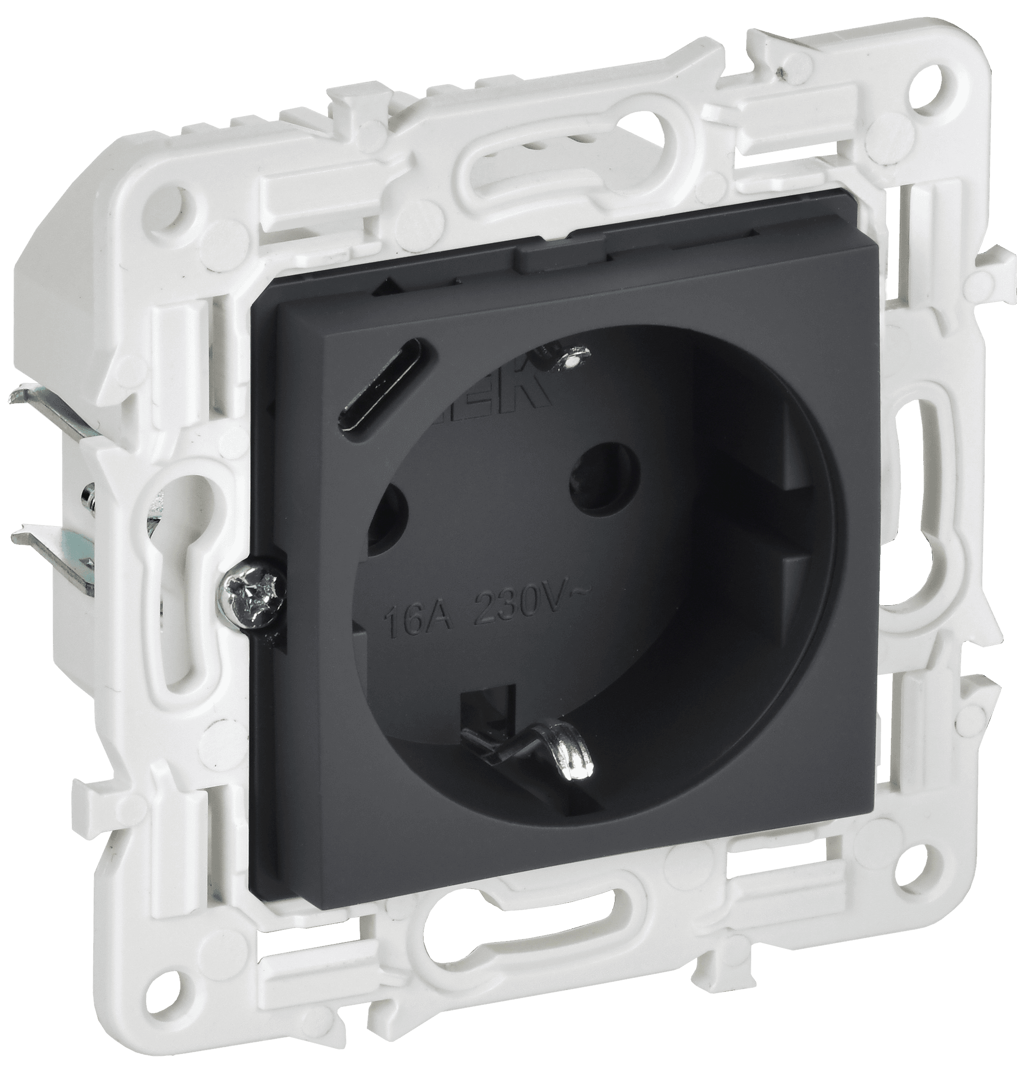 SKANDY Розетка с заземлением с защитными шторками 16А с USB C 18Вт SK-R17G графит IEK