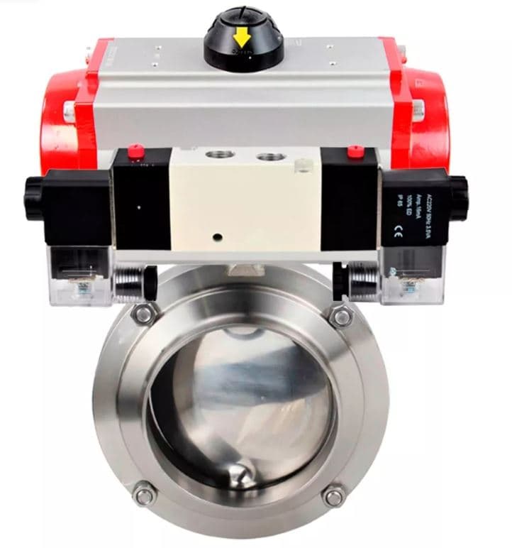 Затвор дисковый поворотный 304-304-Sil-2W-W-H Ду65 Ру10 пищевая нержавеющая сталь 304, уплотнение Silicon, с пневмоприводом DA-065 и пневмораспределителем PND1-S2EM-52-2-T10-220VAC