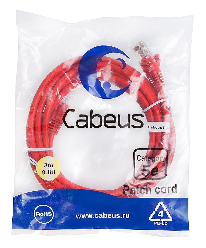 Патч-корд U/UTP, категория 5е, 2xRJ45/8p8c, неэкранированный, красный, LSZH, 3м
