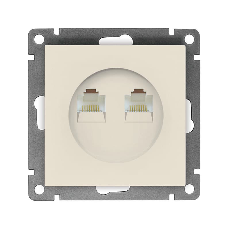 Розетка компьютерная двухместная UNIVersal серия Афина с/у, 1А, RJ45, слоновая кость (ivory) (еврослот), механизм