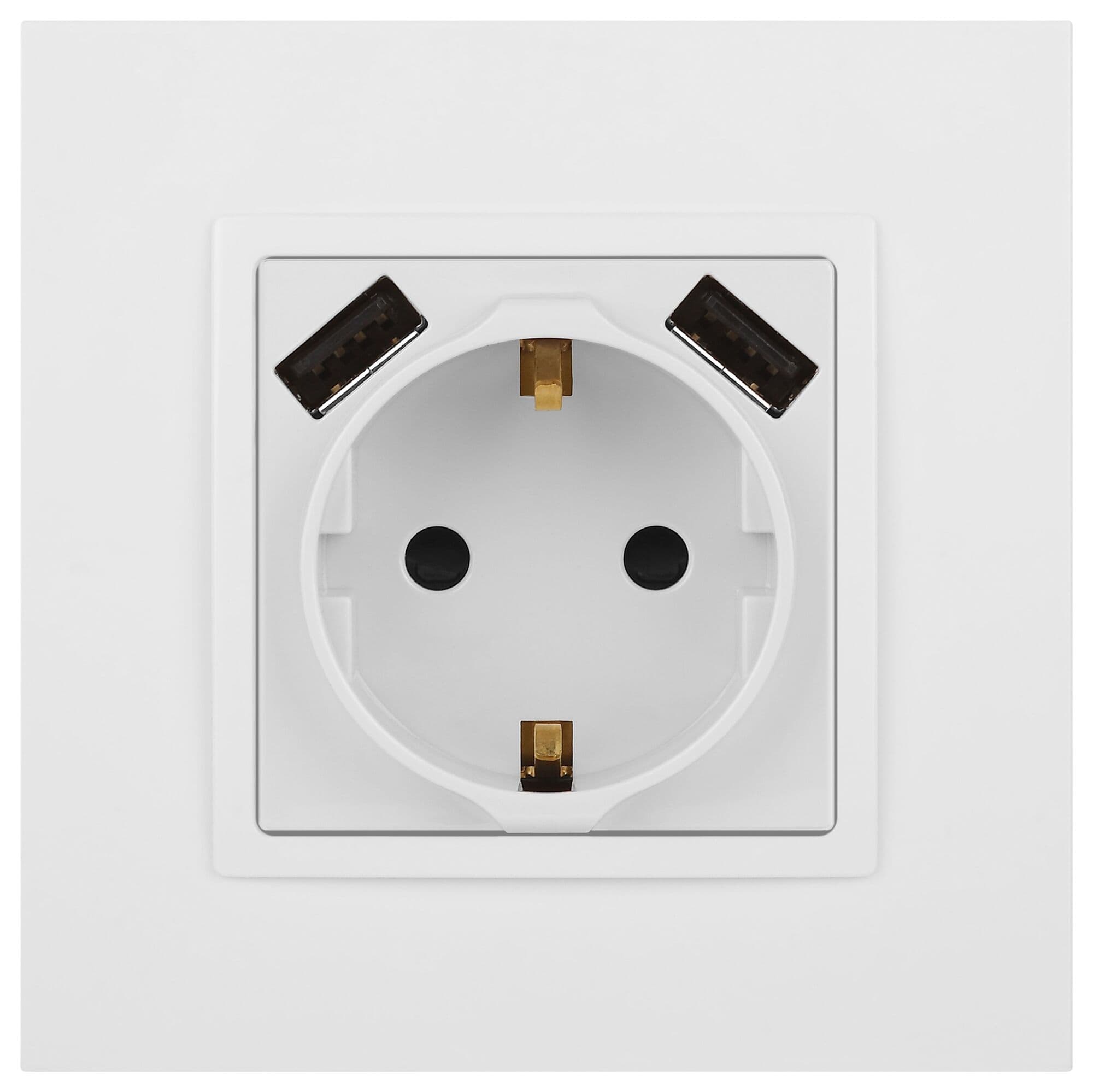 Розетка Elegance 14-4109-01М 2P+E 16A-250В, штор. с 2xUSB 5В-3А, белый матовый