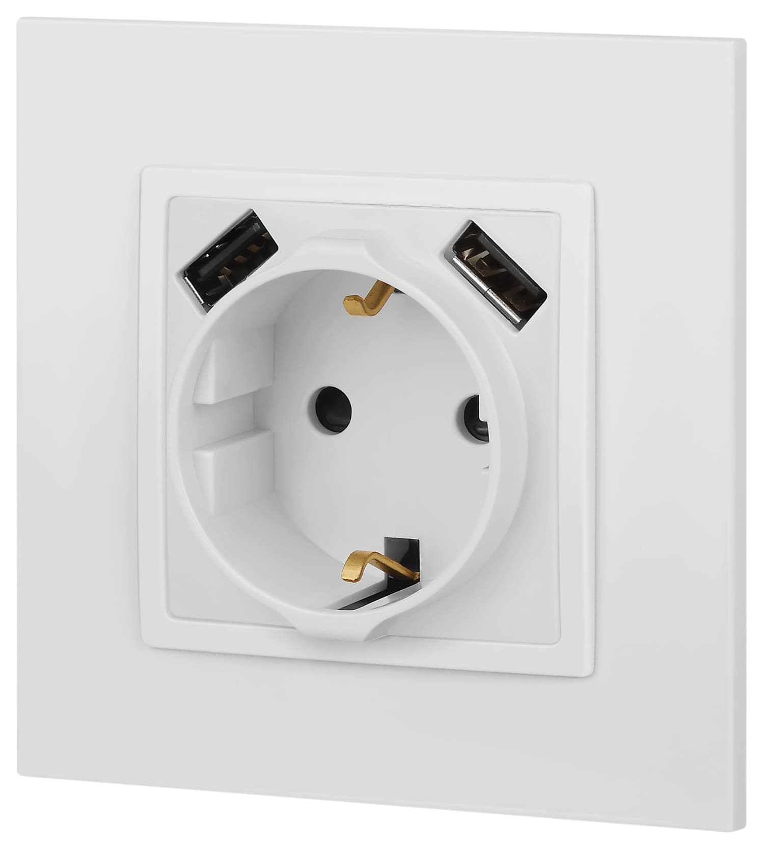 Розетка Elegance 14-4109-01М 2P+E 16A-250В, штор. с 2xUSB 5В-3А, белый матовый