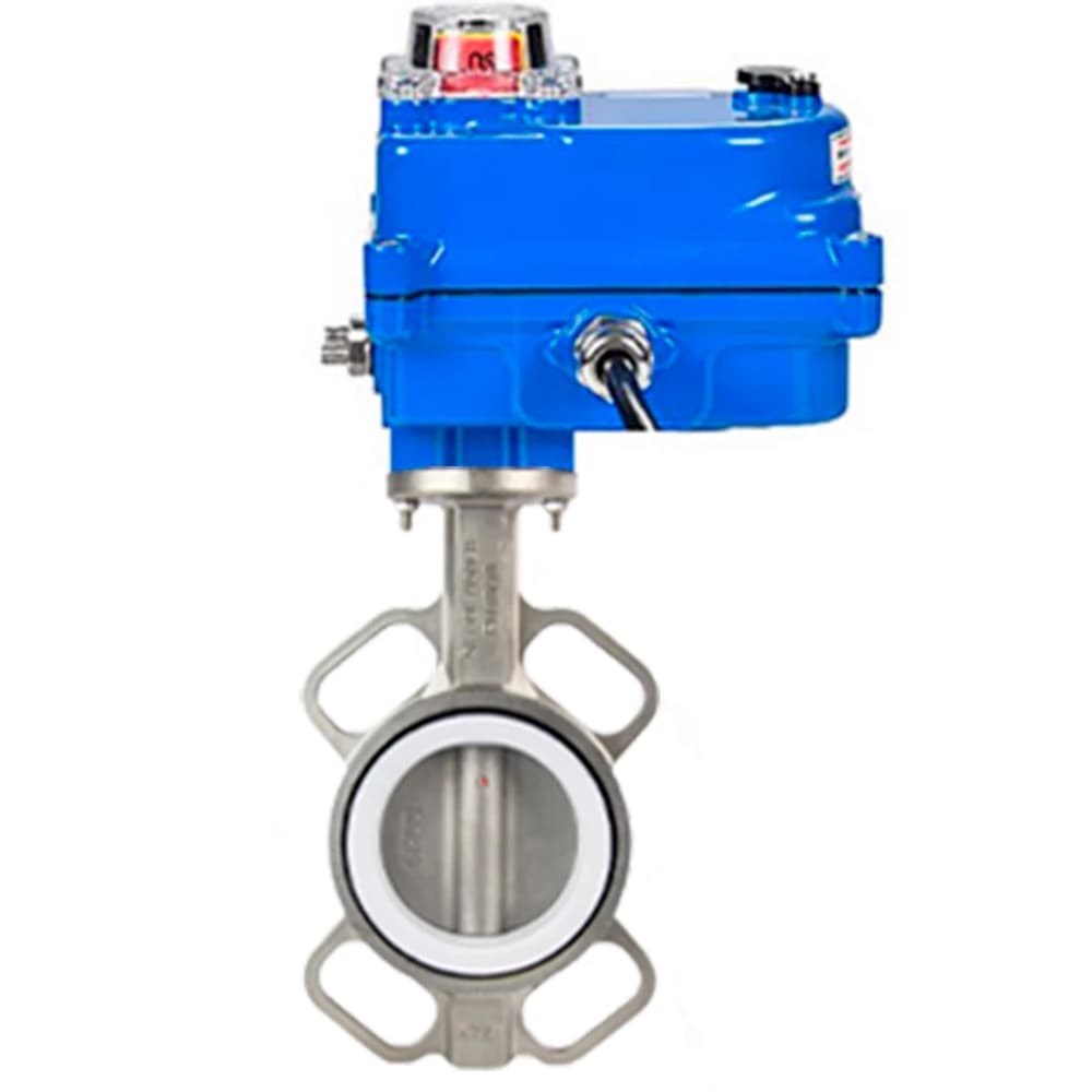 Затвор дисковый поворотный 304-304-PTFE-2W-Fb-H Ду50 Ру16, нержавеющая сталь 304, уплотнение PTFE, с четвертьоборотным электроприводом QT-30 blue 220В