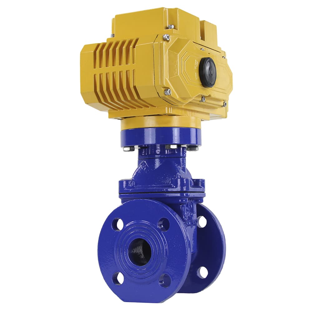 Задвижка клиновая 30ч939р с обрезиненным клином синяя GGG50-EPDM-F4-BLUE Ду40 Ру16 110-120 град. с электроприводом M50 220 В