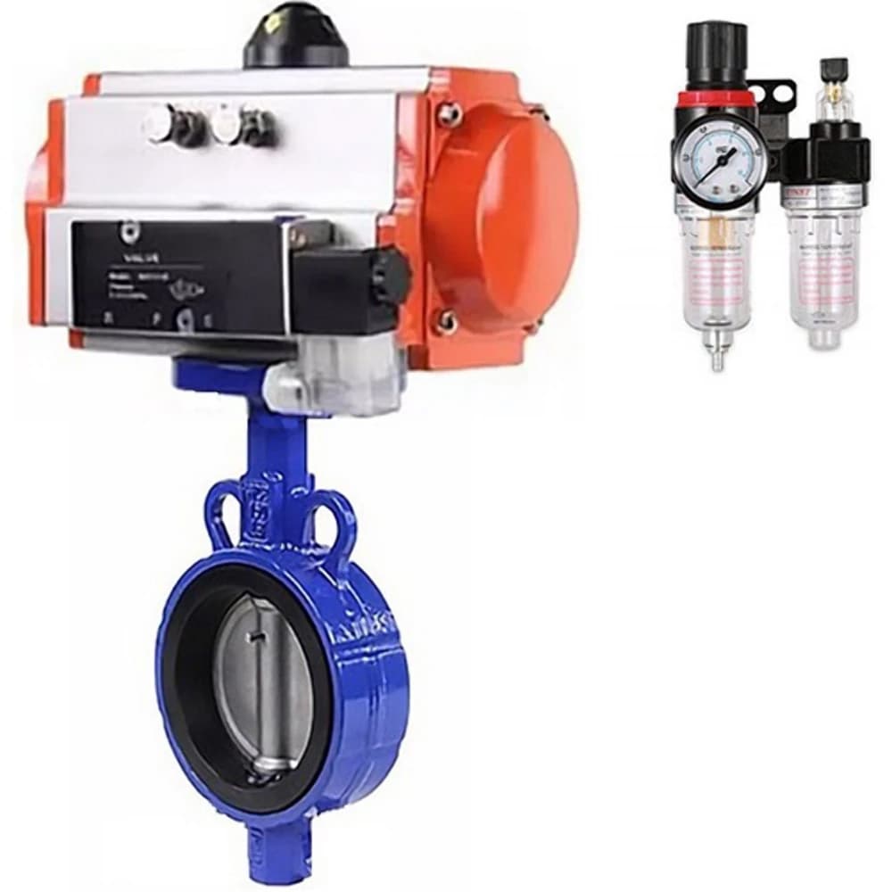 Затвор дисковый поворотный AL-316L-EPDM-2W-Fb-ISO-H Ду25/32 Ру16, корпус алюминевый сплав, диск нержавеющая сталь 316L, уплотнение EPDM, с пневмоприводом DA-065 двойного действия, с пневмораспределителем PND1-S2EM-52-2-8-220VAC, с БКВ LSB-410-02
