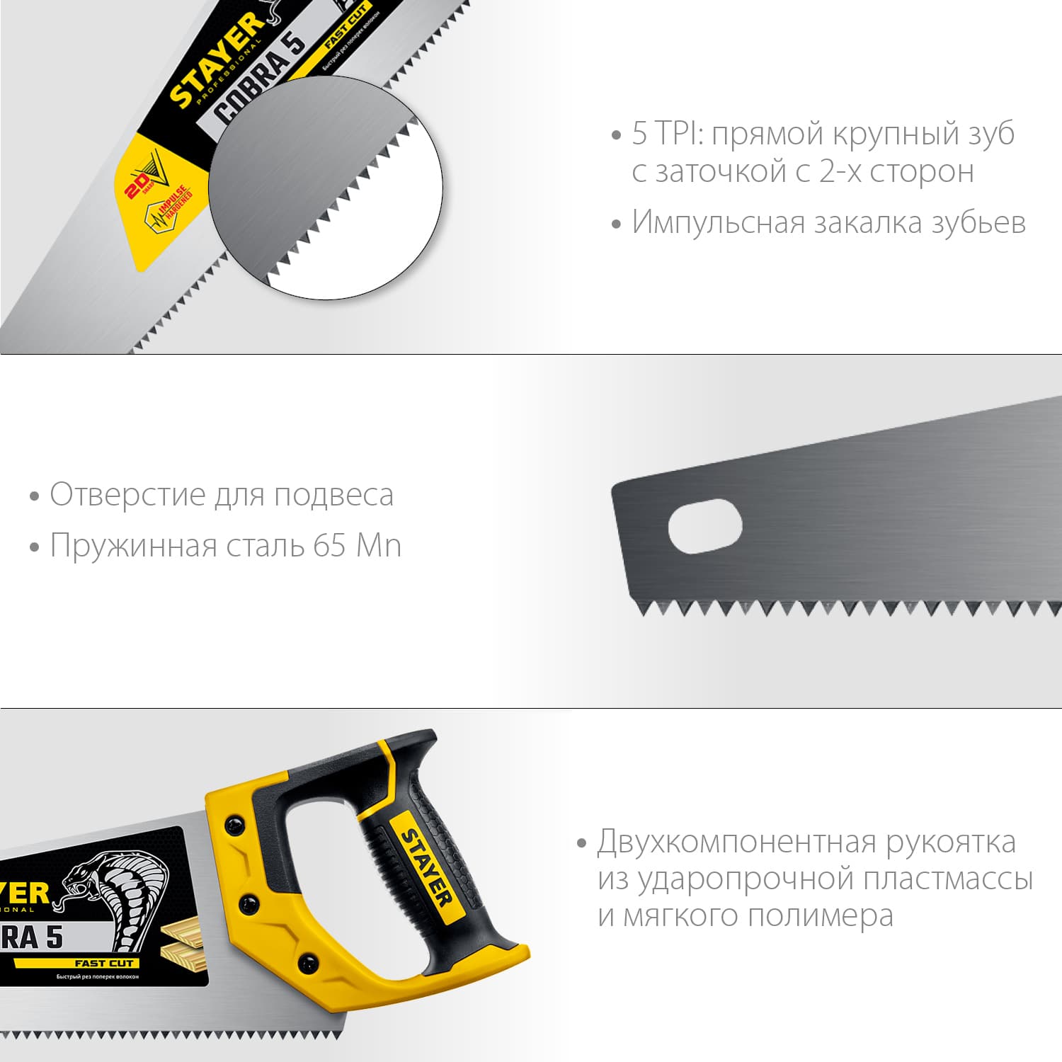 Ножовка по дереву Cobra 5 450 мм
