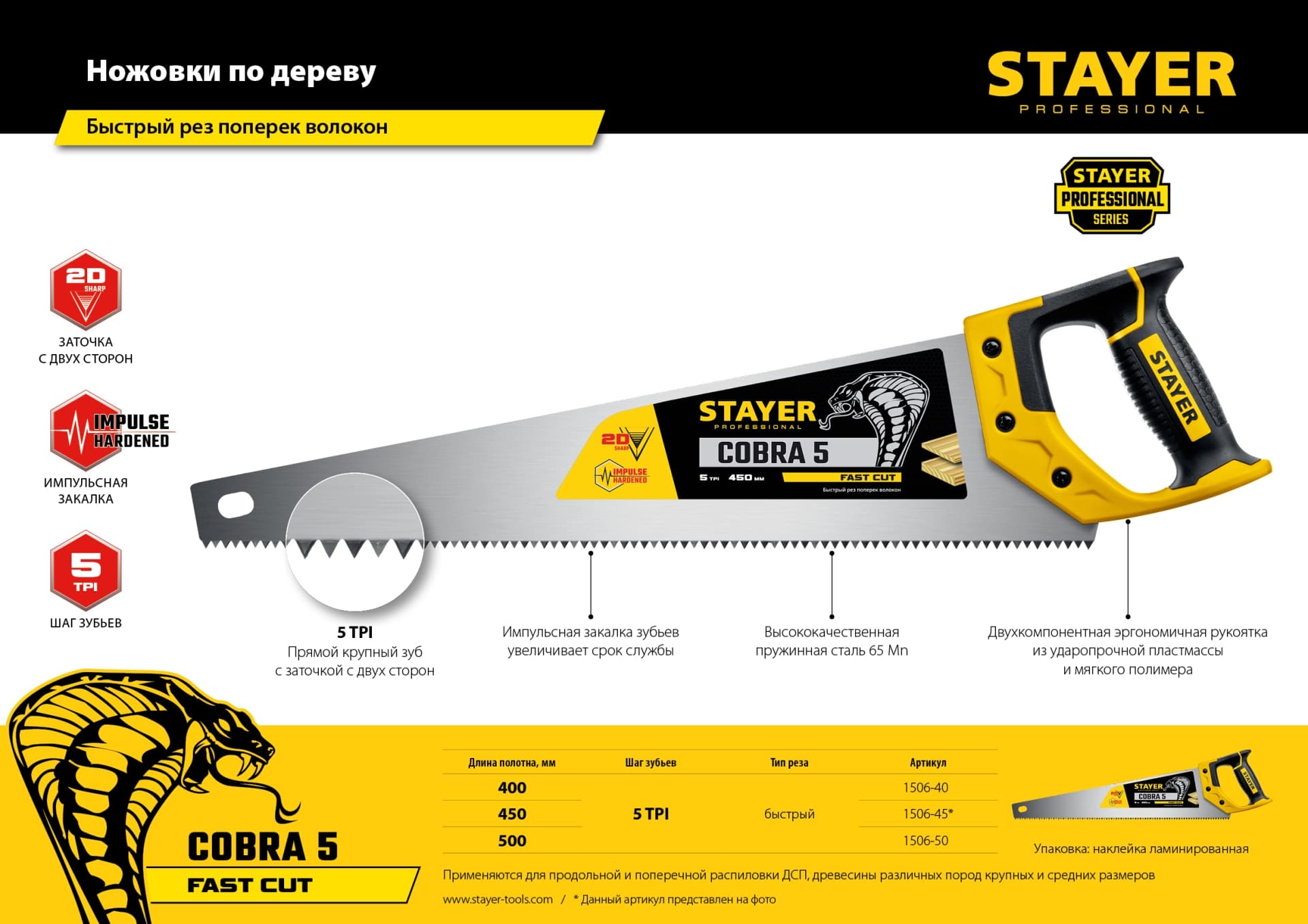 Ножовка по дереву Cobra 5 450 мм