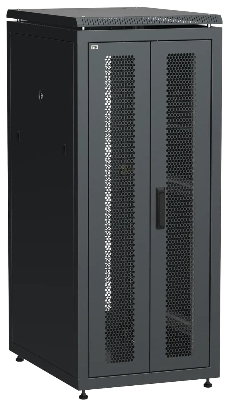 Шкаф напольный сетевой 19' LINEA N 28U 600х800мм передняя распашная перфорированная дверь задняя перфорированная черный