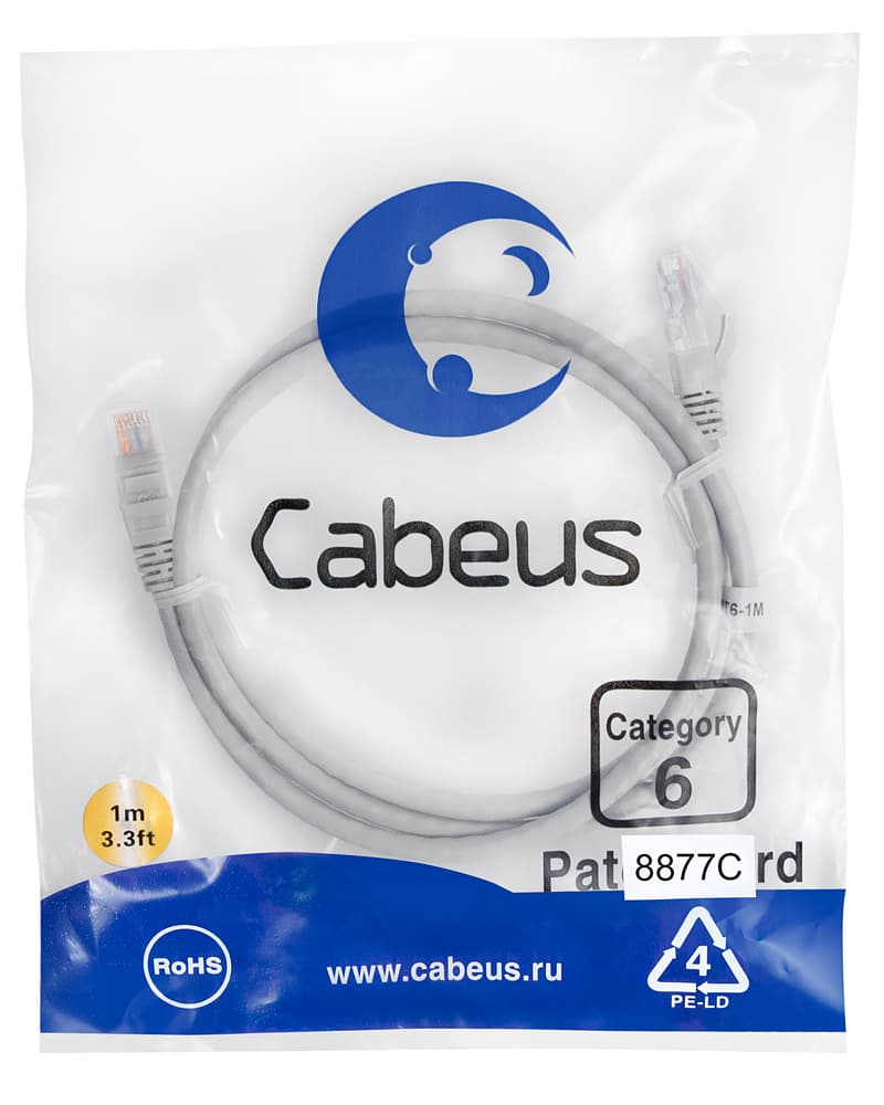 Патч-корд U/UTP, категория 6, 2xRJ45/8p8c, неэкранированный, серый, LSZH, 1м