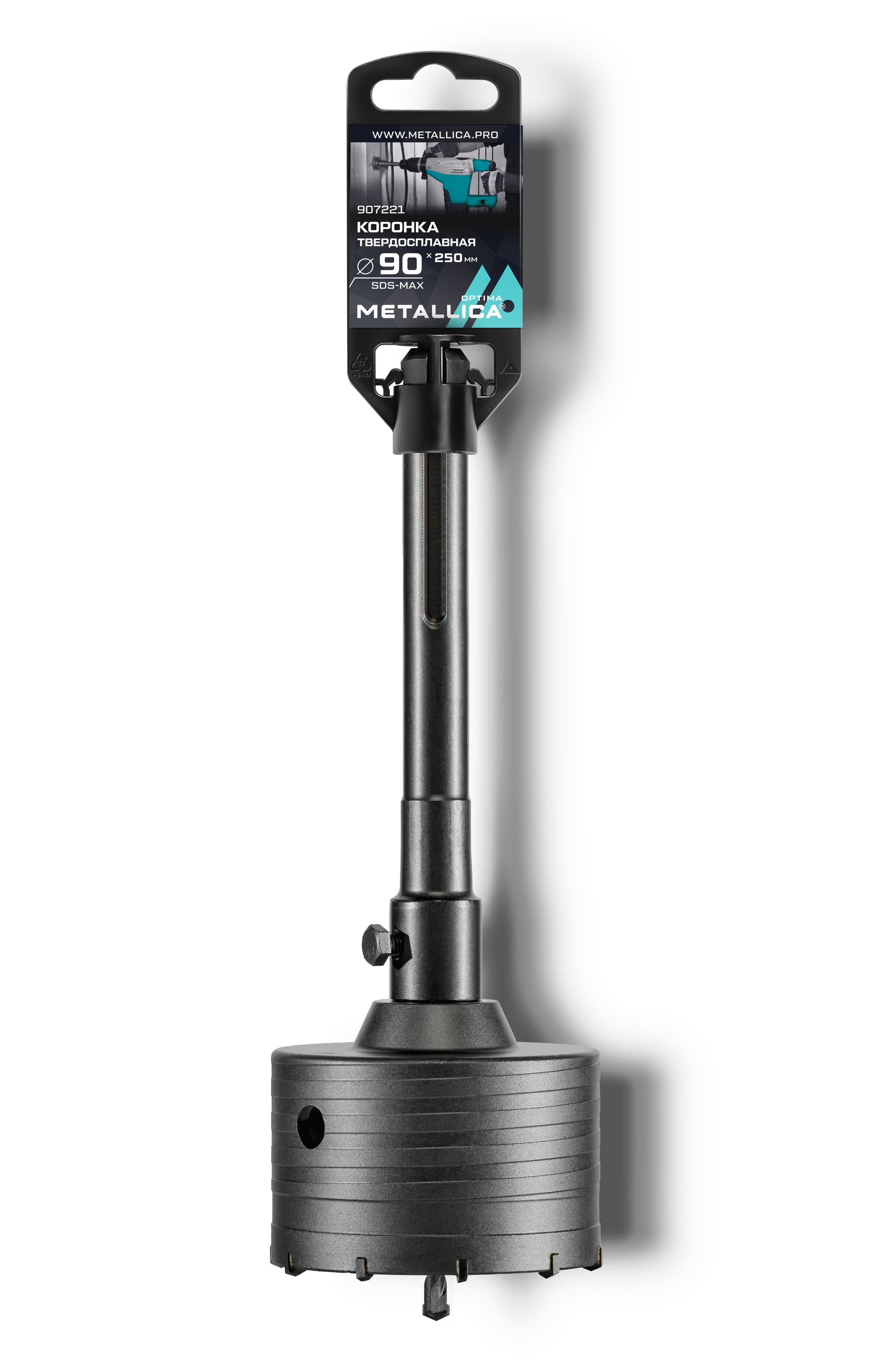 Коронка тв. спл. SDS-max 90x250/110 мм, h=50мм, М22,0х2,0 мм, с адаптером