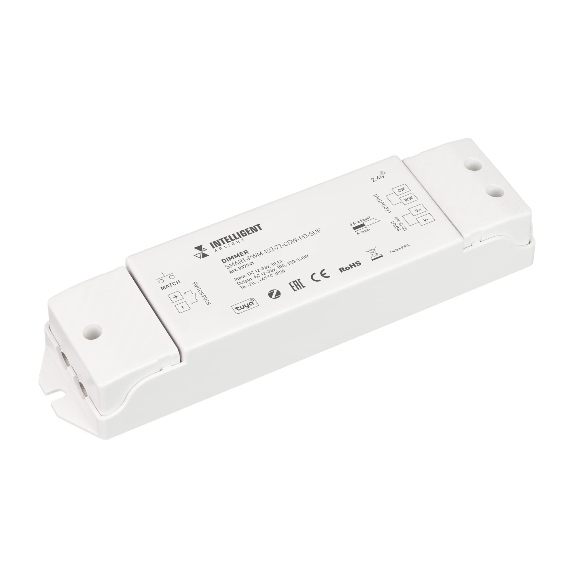 Диммер SMART-PWM-102-72-CDW-PD-SUF (12-36V, 2x5A, ZB, 2.4G) (IARL, IP20 Пластик, 5 лет)