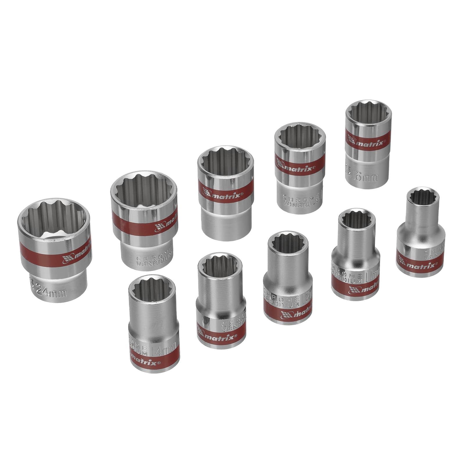Набор торцевых головок, 1/2', 12 гранные, CrV, 10-24мм, 10 штук
