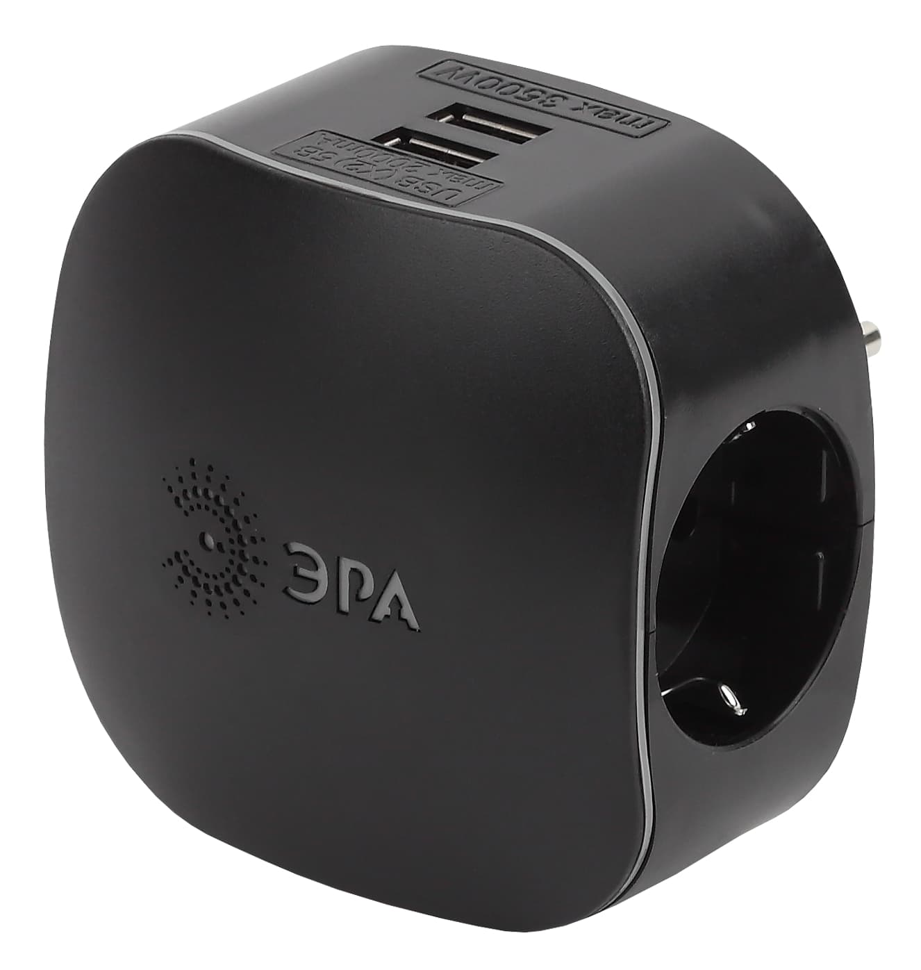 Тройник 3 гнезда 220V + 2xUSB 2100mA, c заземлением, со шторками черный SP-3e-USB-BLACK